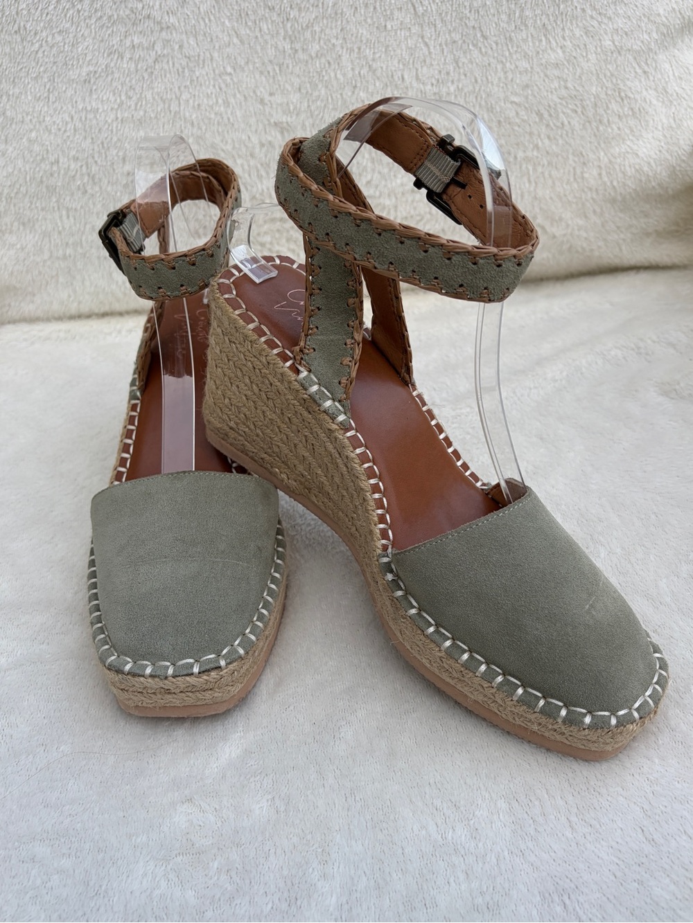 Crown Vintage Olive Green Espadrille Ankle-Strap Wedge